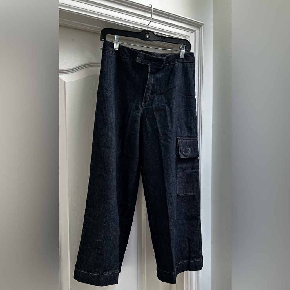 NWOT Vintage CLUB MONACO Women's Blue Dark Wash Wide Leg Cargo Crop Jeans Sz 8